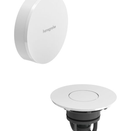 hansgrohe Flexaplus Fertigset Ablauf- und Überlaufgarnitur, Oberfläche Rahmen: Mattweiß, Oberfläche Deckel: Weiß Hochglanz