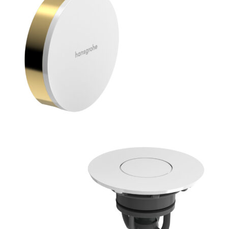 hansgrohe Flexaplus Fertigset Ablauf- und Überlaufgarnitur, Oberfläche Rahmen: Polished Gold Optic, Oberfläche Deckel: Weiß Hochglanz