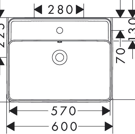 Xanuia Q Waschtisch 600/480 mit Hahnloch und Überlauf Weiß