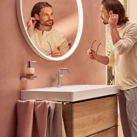 hansgrohe Tecturis S Einhebel-Waschtischmischer 150 Fine CoolStart EcoSmart+ mit Push-Open Ablaufgarnitur, Chrom