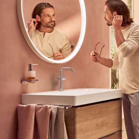 hansgrohe Tecturis S Einhebel-Waschtischmischer 210 Fine CoolStart EcoSmart+ mit Schwenkauslauf und Push-Open Ablaufgarnitur, Chrom