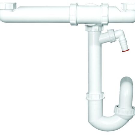 HL126.2/50 - Raumsparsiphon DN50x6/4" mit Kugelgelenk, Waschgeräte-Anschluss und Ablaufverbindung DN40x6/4"
