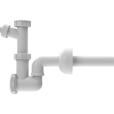 HL133/40 - Waschtisch-Siphon DN40x5/4" mit Waschgeräte-Anschluss, Reinigungseinsatz und Rosette. Abgangsbogen drehbar