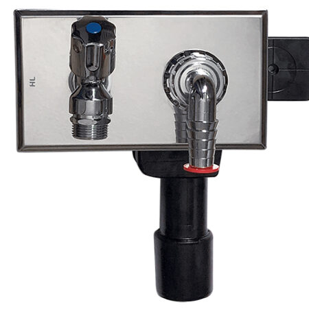 HL406 - Waschgeräte-UP-Siphon DN40/50 mit integriertem Wasseranschluss und Auslaufhahn R 1/2" - 180x100mm