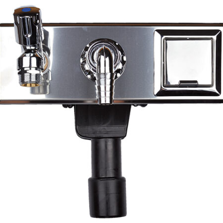 HL406E - Waschgeräte-UP-Siphon DN40/50 mit integriertem Wasseranschluss, Auslaufhahn R 1/2" und UP-Elektrosteckdose - 280x100mm
