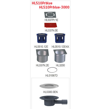 HL510Prblue-3000 - Bodenablauf DN40/50 waagrecht mit Geruchsverschluss Primus blue, 121x121 mm Klick-Klack / 115x115 mm