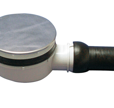 HL521 - Brausetassensiphon flach DN40 mit Kugelgelenk für Ablauföffnungen d 90mm und Abdeckplatte d 113mm Edelstahl