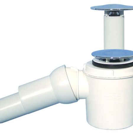 HL524 - Brausetassensiphon DN50/40x6/4" waagrecht mit herausziehbarem Standrohr, Kugelgelenkanschluss und Abdeckplatte chrom d 75mm