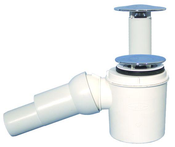 HL524 - Brausetassensiphon DN50/40x6/4" waagrecht mit herausziehbarem Standrohr, Kugelgelenkanschluss und Abdeckplatte chrom d 75mm