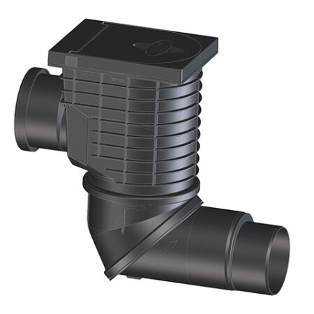HL600NHO - Regensinkkasten mit seitlichem Anschluss DN110 für Regenwasserfallleitungen und Abgang DN110/125 mit Drehgelenk, Laubfangkorb, mechanischer Geruchsklappe und Reinigungsdeckel