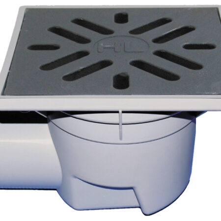 HL605 - Perfektablauf DN110 waagrecht mit frostsicherer Geruchsklappe, 244x244mm / Gussrost 226x226mm