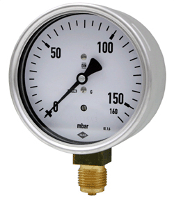 Kapselfedermanometer Fig.2629 100 mm Durchmesser 0-100 mbar Anschluss unten Standardausf.