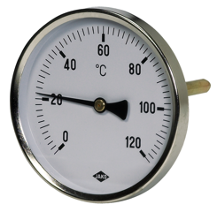 Zeiger-Thermometer Fig.2611(20)  80mm Durchmesser 63 Schaft hinten 0-120 Gr.