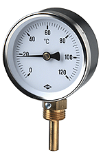 Zeiger-Thermometer Fig.2610(21)  80mm Durchmesser 45 Schaft unten 0-120 Gr.