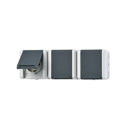 SCHUKO®-Dreifach-Steckdose, verdrahtet, 16 A 250 V ~, waagerecht, IP 44, WG 800