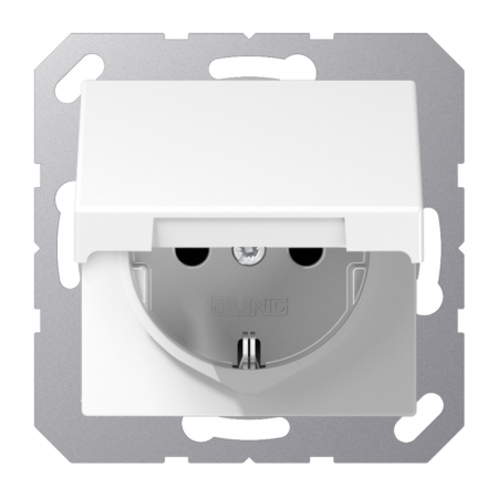 SCHUKO®-Steckdose, 16 A 250 V ~, Klappde ckel, Thermoplast, Serie A, alpinweiß