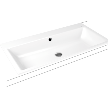 KALDEWEI PURO EINBAUWASCHTISCH, Mod.3151 600x460mm, alpinweiß, Perl-Effekt, Antidröhn mit 1-er Hahnlochbohrung, mit Überlauf, Sichtteile chrom