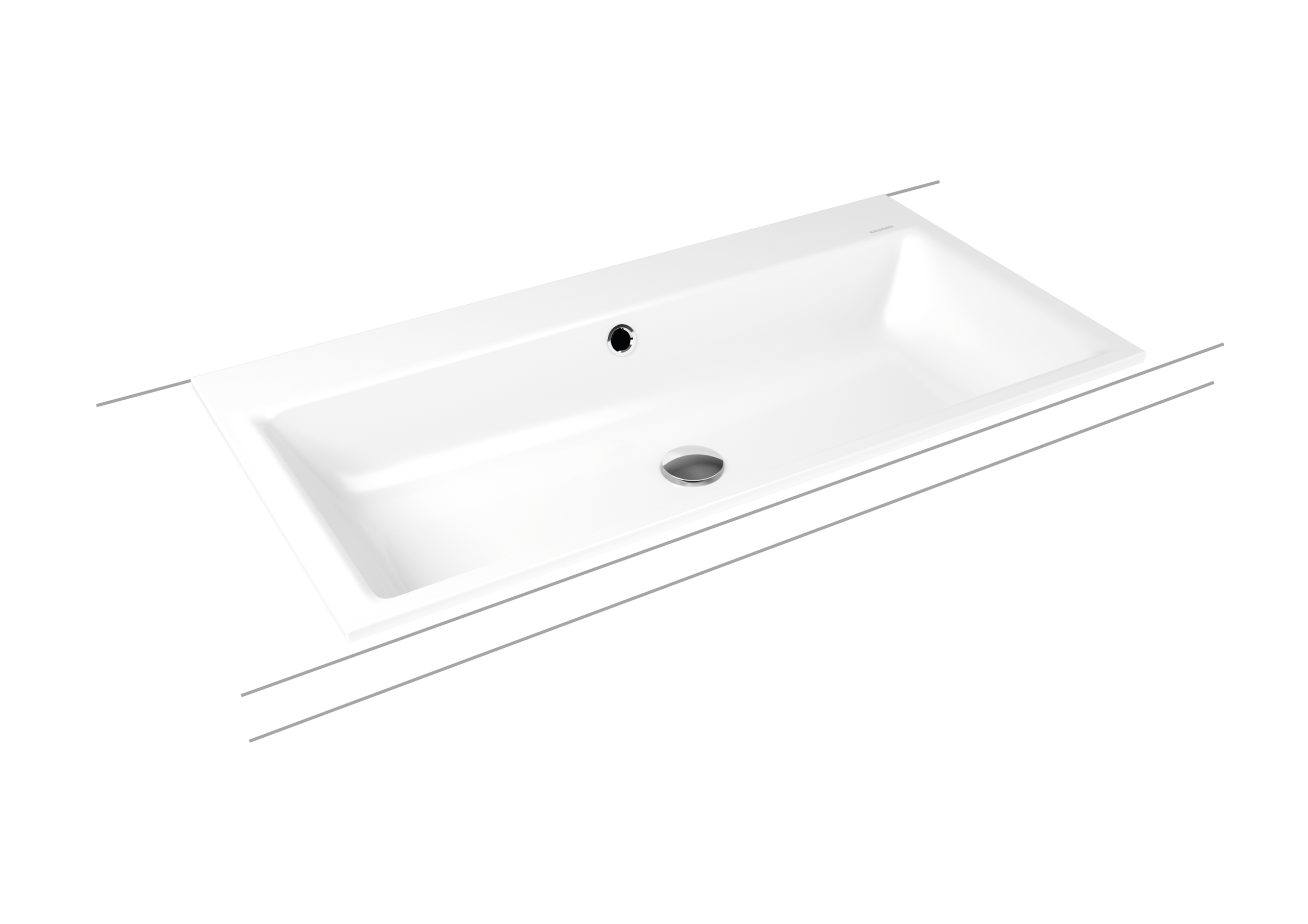 KALDEWEI PURO EINBAUWASCHTISCH, Mod.3151 600x460mm, alpinweiß, Perl-Effekt, Antidröhn mit 1-er Hahnlochbohrung, mit Überlauf, Sichtteile chrom