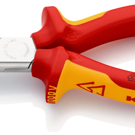 KNIPEX 25 06 160 Flachrundzange mit Schneide (Radiozange) isoliert mit Mehrkomponenten-Hüllen, VDE-geprüft verchromt 160 mm