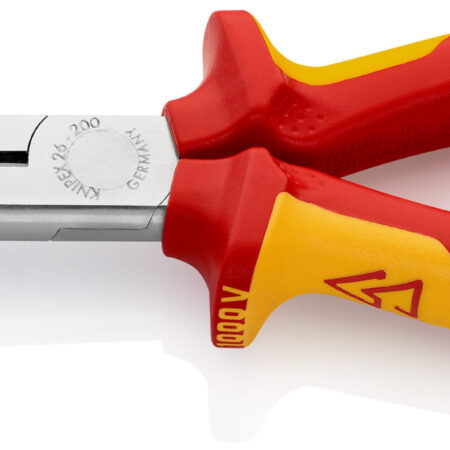 KNIPEX 26 16 200 Flachrundzange mit Schneide (Storchschnabelzange) isoliert mit Mehrkomponenten-Hüllen, VDE-geprüft verchromt 200 mm