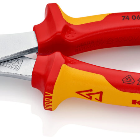 KNIPEX 74 06 180 Kraft-Seitenschneider isoliert mit Mehrkomponenten-Hüllen, VDE-geprüft verchromt 180 mm