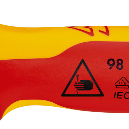 KNIPEX 98 55 SB Abmantelungsmesser mit Gleitschuh isoliert mit Mehrkomponenten-Hüllen, VDE-geprüft 180 mm (SB-Karte/Blister)