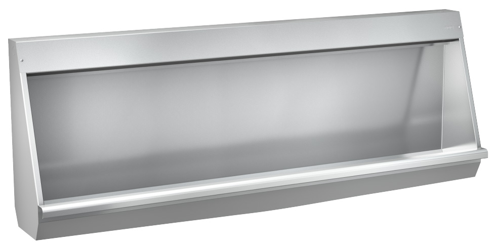 KP Reihenurinal, CAMPUS, Edelstahl V2A, 2400x515x235 mm, Siebablauf mittig, Spülwasserbedarf 0,15 l/sm, mit verdecktem Spülrohr