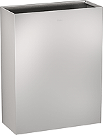 KP Abfallbehälter, RODAN, Edelstahl, 355x460x168 mm, Aufputzmontage, wahlweise mit Montageleiste oder Montage direkt auf die Wand, Materialstärke 0,8 mm, Oberkanten gesäumt, Fassungsvermögen ca. 23 l