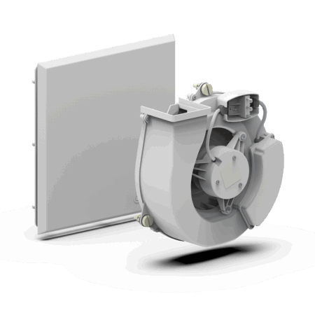 mit Gehäusedeckel, Volumenstrom 155 m³/h, Druckdifferenz 80 Pa, Eigengeräusch 55dB(A), 230 V, 50 Hz, 34 Watt