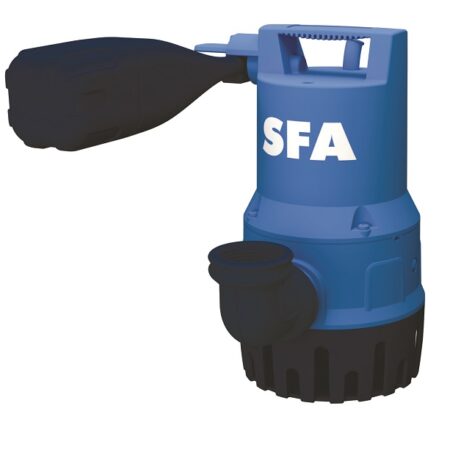 SFA Sanibroy Tauchpumpe SANISUB 400 für Grauwasser, Gehäuse aus PP, Antriebswelle aus Edelstahl, Förderhöhe 7,5 m, Durchfluss 7 m³/h, IP68, 230 V, arretierbarer Hebel-Schwimmerschalter, Umrüstbar auf 5 mm Flachsauger