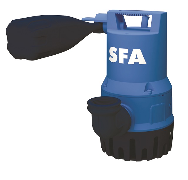SFA Sanibroy Tauchpumpe SANISUB 400 für Grauwasser, Gehäuse aus PP, Antriebswelle aus Edelstahl, Förderhöhe 7,5 m, Durchfluss 7 m³/h, IP68, 230 V, arretierbarer Hebel-Schwimmerschalter, Umrüstbar auf 5 mm Flachsauger