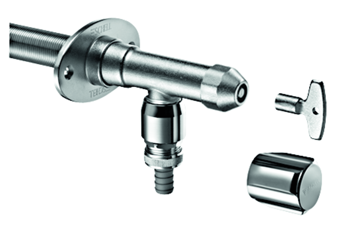 SCHELL Außenwandarmatur POLAR II, Frostsicher Set, Rückflussverhinderer RV, DN 15 G 1/2 AG, Schlauchverschraubung Ø 14,5 mm (DN 20 G 3/4 AG), mattchrom