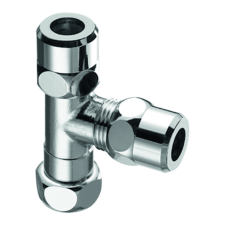 SCHELL T-Stück, Überwurfmutter G 3/8 IG, 2x Ø 10 mm (DN 10 G 3/8 AG), chrom