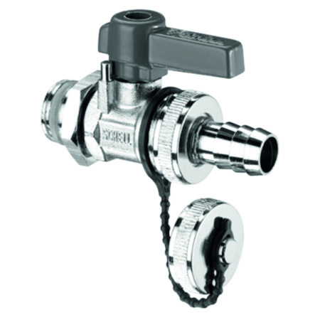 SCHELL F + E-Kugelhahn mit Hebelgriff, Hebelgriff, Max. Betriebsdruck: 16 bar, DN 15 G 1/2 AG mit ASAG, Schlauchverschraubung Ø 14,5 mm (DN 20 G 3/4 AG), mattchrom