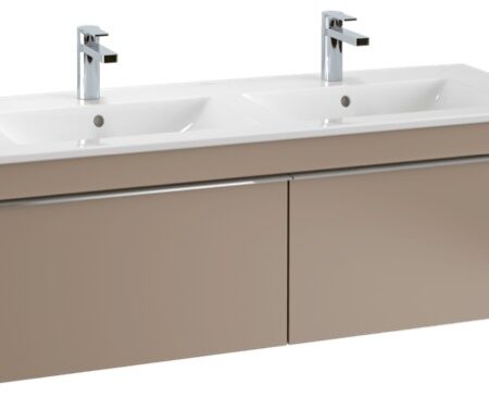 Villeroy & Boch Schrank-Doppelwaschtisch Venticello 4111DL, 1300 x 500 mm, Rechteck, 2HL. für zwei Armaturen geeignet, Hahnlöcher durchgestochen , mit Überlauf, Weiß Alpin