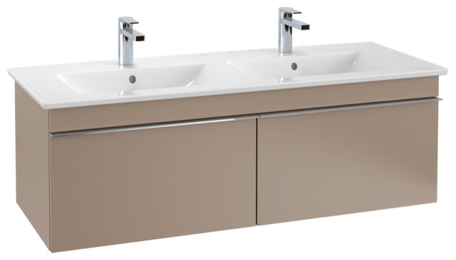 Villeroy & Boch Schrank-Doppelwaschtisch Venticello 4111DL, 1300 x 500 mm, Rechteck, 2HL. für zwei Armaturen geeignet, Hahnlöcher durchgestochen , mit Überlauf, Weiß Alpin