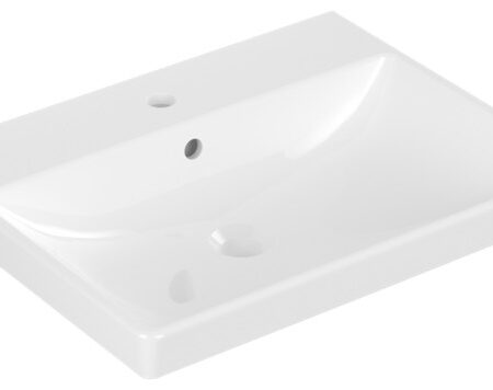 Villeroy & Boch Waschbecken Avento 415860, 600 x 470 mm, Rechteck, 1HL. mittleres Hahnloch durchgestochen, mit Überlauf, Weiß Alpin