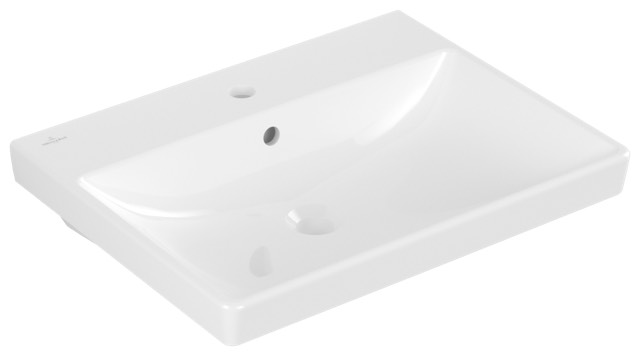 Villeroy & Boch Waschbecken Avento 415860, 600 x 470 mm, Rechteck, 1HL. mittleres Hahnloch durchgestochen, mit Überlauf, Weiß Alpin