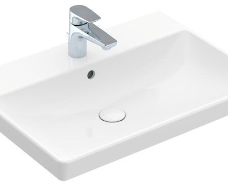 Villeroy & Boch Waschbecken Avento 415865, 650 x 470 mm, Rechteck, 1HL. mittleres Hahnloch durchgestochen, mit Überlauf, Weiß Alpin