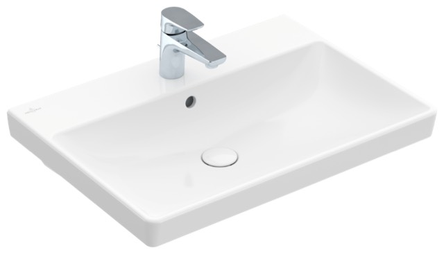 Villeroy & Boch Waschbecken Avento 415865, 650 x 470 mm, Rechteck, 1HL. mittleres Hahnloch durchgestochen, mit Überlauf, Weiß Alpin