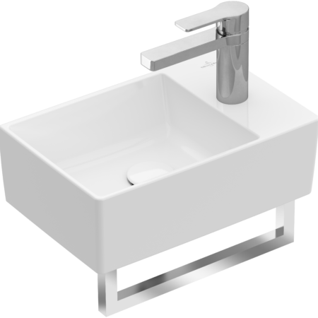 Villeroy & Boch Handwaschbecken Memento 2.0 432340, 400 x 260 mm, Rechteck, 1HL. mittleres Hahnloch durchgestochen, ohne Überlauf, Weiß Alpin