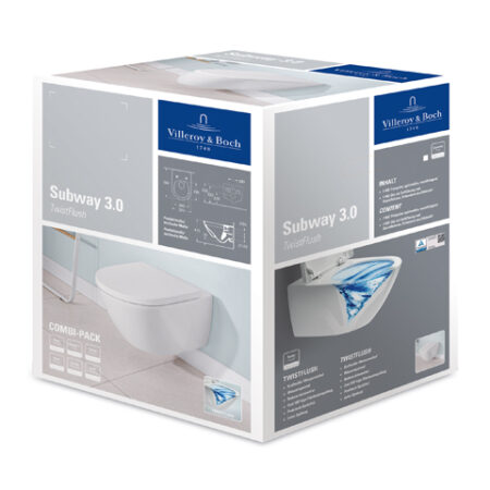 Villeroy & Boch Combi-Pack Subway 3.0 4670TS, 370 x 560 x 360 mm, Oval, wandhängend, Abgang waagerecht, mit TwistFlush, Weiß Alpin CeramicPlus