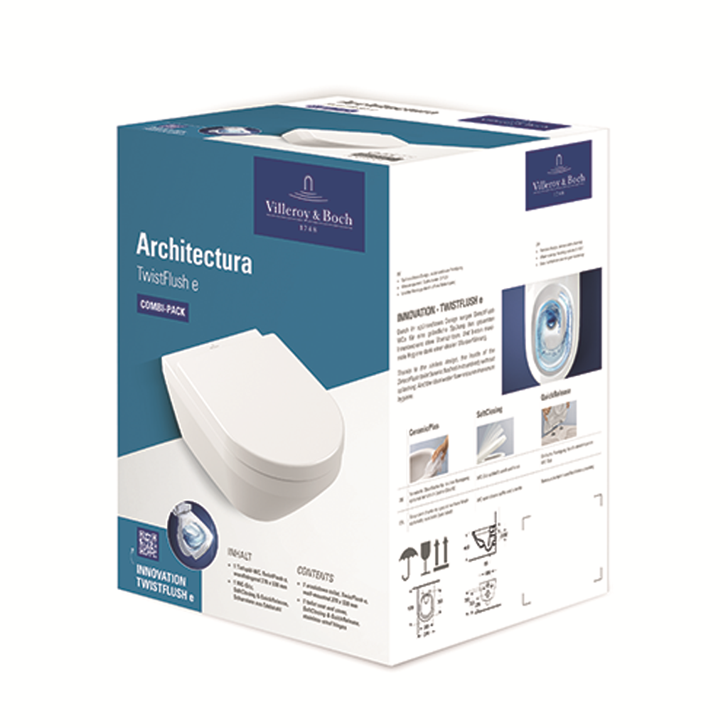 Villeroy & Boch Combi-Pack Architectura 4694CL, 370 x 530 x 355 mm, Oval, wandhängend, Abgang waagerecht, mit TwistFlush, Weiß Alpin