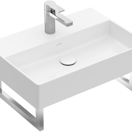 Villeroy & Boch Waschbecken Memento 2.0 4A2260, 600 x 420 mm, Rechteck, 1HL. mittleres Hahnloch durchgestochen, mit Überlauf, Weiß Alpin