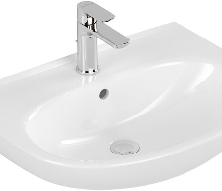 Villeroy & Boch Waschbecken O.novo 4A4060, 600 x 460 mm, Oval, Becken mittig, 1HL. mittleres Hahnloch durchgestochen, mit Überlauf, Weiß Alpin
