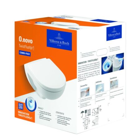Villeroy & Boch Combi-Pack O.novo 5660CL, 360 x 520 x 352 mm, Oval, wandhängend, Abgang waagerecht, mit TwistFlush, Weiß Alpin