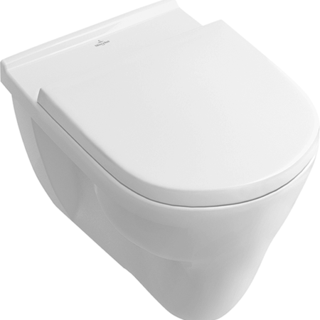 Villeroy & Boch Flachspül-WC O.novo 566210, 360 x 560 x 380 mm, Oval, wandhängend, Abgang waagerecht, Weiß Alpin