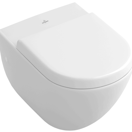 Villeroy & Boch Flachspül-WC Subway 660310, 370 x 560 x 365 mm, Oval, wandhängend, Abgang waagerecht, Weiß Alpin
