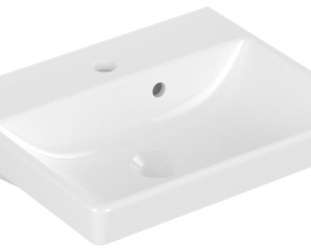 Villeroy & Boch Handwaschbecken Avento 735845, 450 x 370 mm, Rechteck, 1HL. mittleres Hahnloch durchgestochen, mit Überlauf, Weiß Alpin