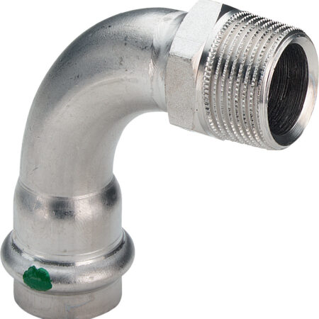 Viega Sanpress Inox-Übergangsbogen 90° mit SC-Contur Stahl nichtrostend, Modell 2314 d: 18 R: ½